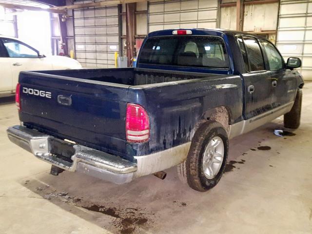 1B7HL2AN61S319022 - 2001 DODGE DAKOTA QUA BLUE photo 4