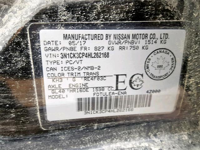 3N1CK3CP4HL262168 - 2017 NISSAN MICRA BLACK photo 10