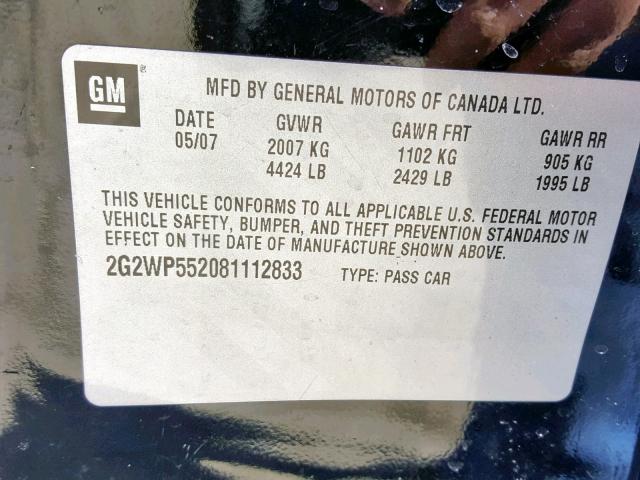 2G2WP552081112833 - 2008 PONTIAC GRAND PRIX 黑色 照片 10