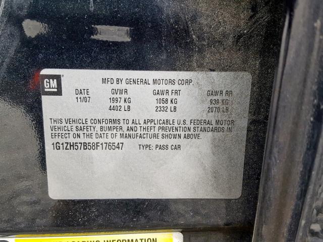 1G1ZH57B58F176547 - 2008 CHEVROLET MALIBU 1LT 黑色 照片 10