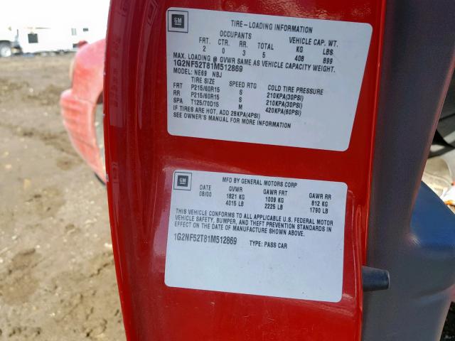 1G2NF52T81M512869 - 2001 PONTIAC GRAND AM S RED photo 10