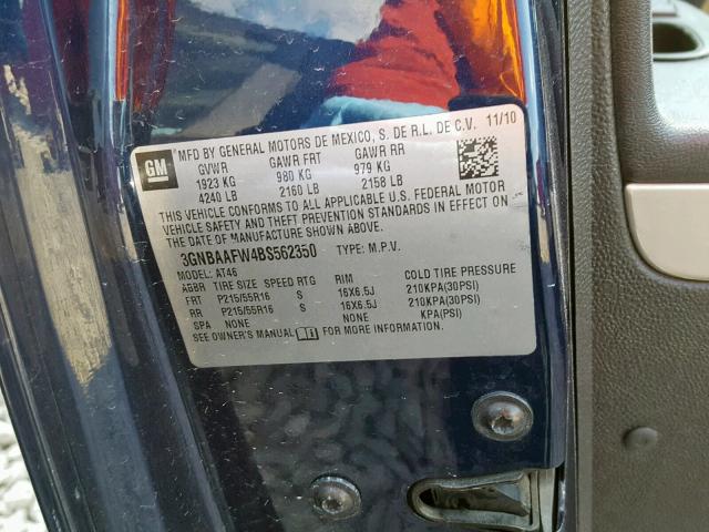 3GNBAAFW4BS562350 - 2011 CHEVROLET HHR LS Azul foto 10