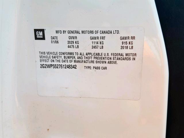 2G2WP552761248342 - 2006 PONTIAC GRAND PRIX WHITE photo 10