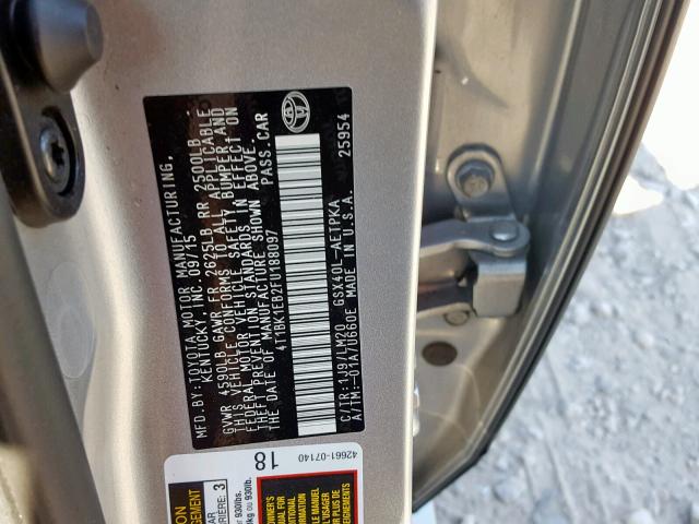 4T1BK1EB2FU188097 - 2015 TOYOTA AVALON XLE SILVER photo 10