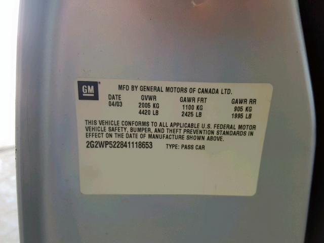2G2WP522841118653 - 2004 PONTIAC GRAND PRIX SILVER photo 10