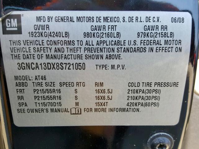 3GNCA13DX8S721050 - 2008 CHEVROLET HHR LS Negro foto 10