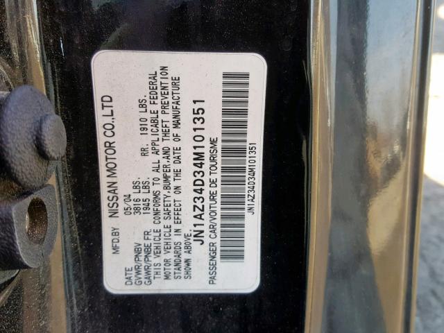 JN1AZ34D34M101351 - 2004 NISSAN 350Z COUPE BLACK photo 10