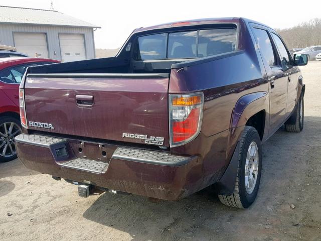 2HJYK16408H511014 - 2008 HONDA RIDGELINE BURGUNDY photo 4