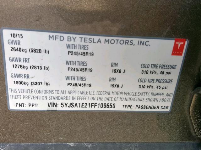 5YJSA1E21FF109650 - 2015 TESLA MODEL S ყავისფერი ფოტო 10