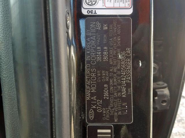 KNAFU4A24D5680836 - 2013 KIA FORTE EX BLACK photo 10