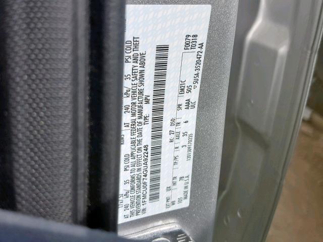 1FMCU0F74GUA92248 - 2016 FORD ESCAPE S SILVER photo 10