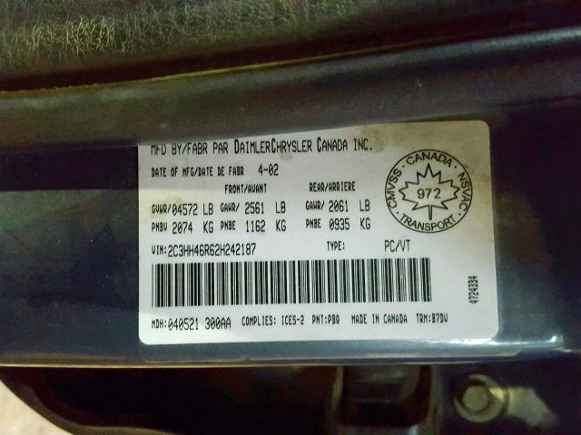 2C3HH46R62H242187 - 2002 CHRYSLER INTREPID S GRAY photo 10