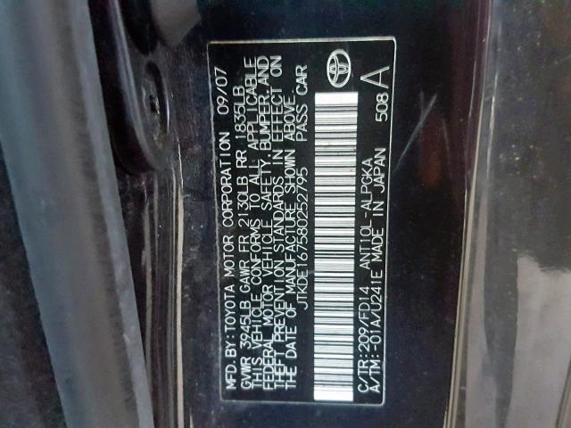 JTKDE167580252795 - 2008 TOYOTA SCION TC შავი ფოტო 10