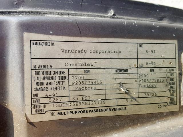 1GBDM15Z9MB127119 - 1991 CHEVROLET ASTRO GRAY photo 10