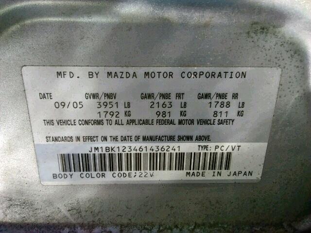 JM1BK123461436241 - 2006 MAZDA 3 S SILVER photo 10