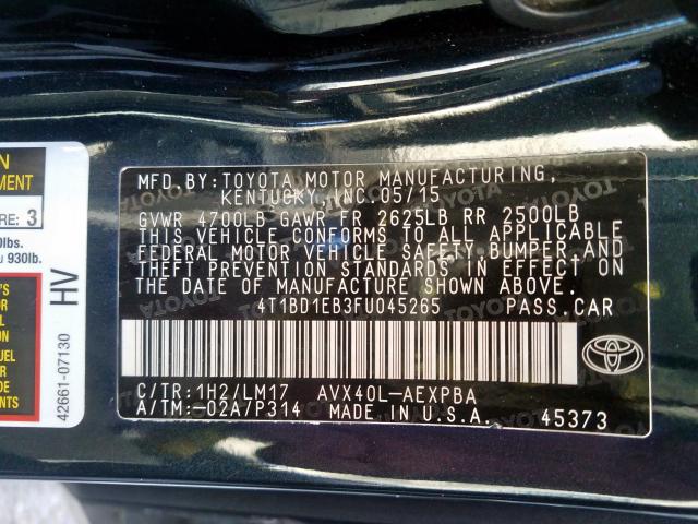 4T1BD1EB3FU045265 - 2015 TOYOTA AVALON HYBRID  photo 10