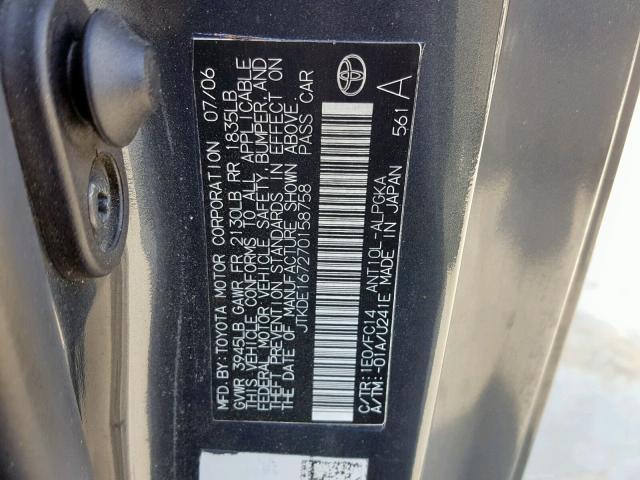 JTKDE167270158758 - 2007 TOYOTA SCION TC ნაცრისფერი ფოტო 10