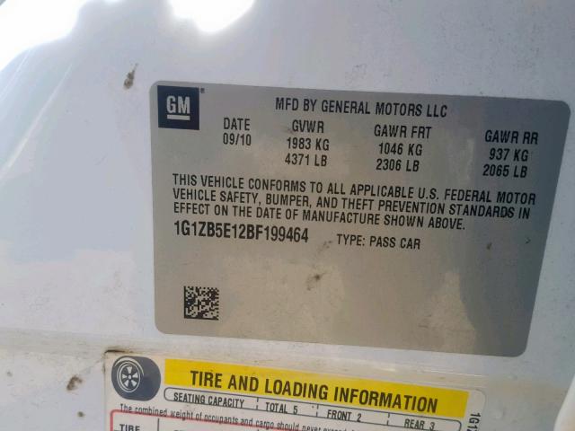 1G1ZB5E12BF199464 - 2011 CHEVROLET MALIBU LS თეთრი ფოტო 10