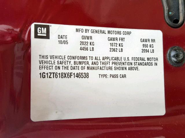 1G1ZT618X6F146538 - 2006 CHEVROLET MALIBU MAX BURGUNDY photo 10