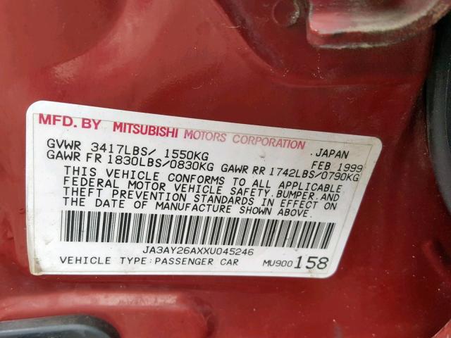 JA3AY26AXXU045246 - 1999 MITSUBISHI MIRAGE DE MAROON photo 10