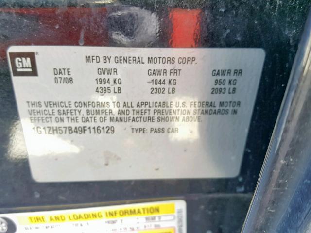 1G1ZH57B49F116129 - 2009 CHEVROLET MALIBU 1LT 黑色 照片 10