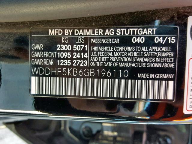 WDDHF5KB6GB196110 - 2016 MERCEDES-BENZ E 350 BLACK photo 10