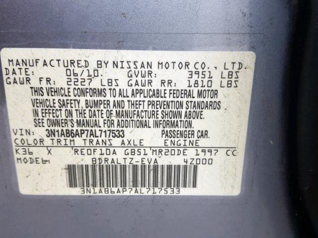 3N1AB6AP7AL717533 - 2010 NISSAN SENTRA 2.0 GRAY photo 10