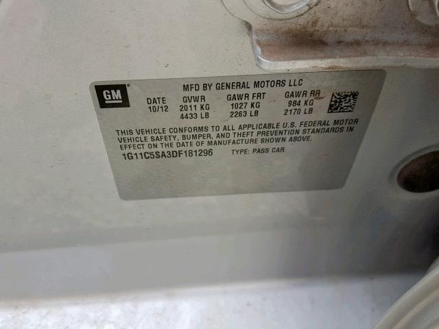 1G11C5SA3DF181296 - 2013 CHEVROLET MALIBU 1LT SILVER photo 10