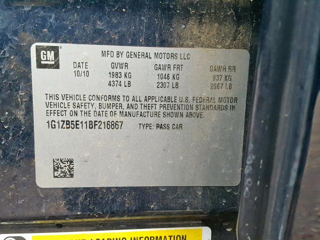 1G1ZB5E11BF216867 - 2011 CHEVROLET MALIBU LS BLUE photo 10