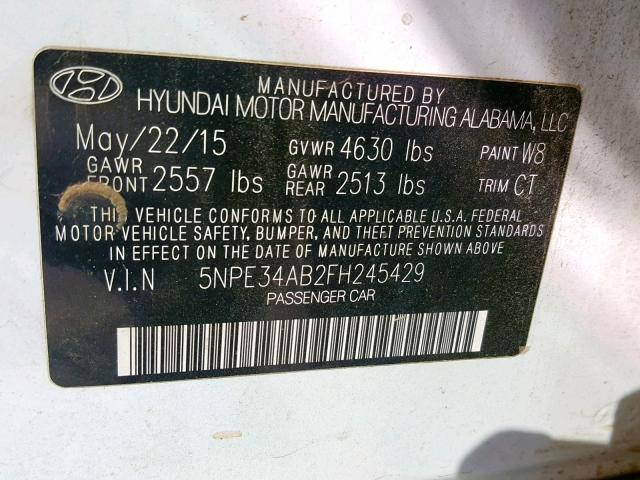 5NPE34AB2FH245429 - 2015 HYUNDAI SONATA SPO WHITE photo 10