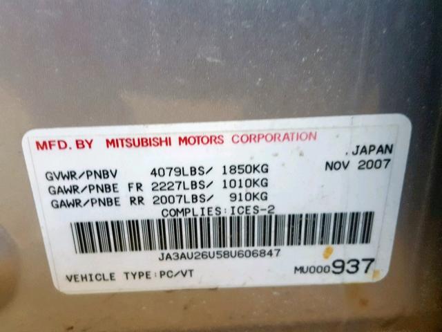 JA3AU26U58U606847 - 2008 MITSUBISHI LANCER ES GRAY photo 10