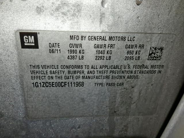 1G1ZC5E00CF111968 - 2012 CHEVROLET MALIBU 1LT 银色 照片 10