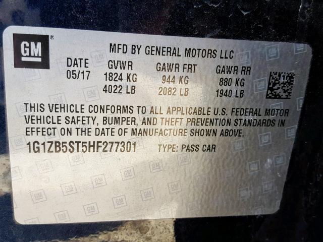 1G1ZB5ST5HF277301 - 2017 CHEVROLET MALIBU LS BLUE photo 10