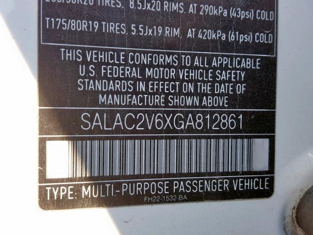 SALAC2V6XGA812861 - 2016 LAND ROVER LR4 白色 照片 10