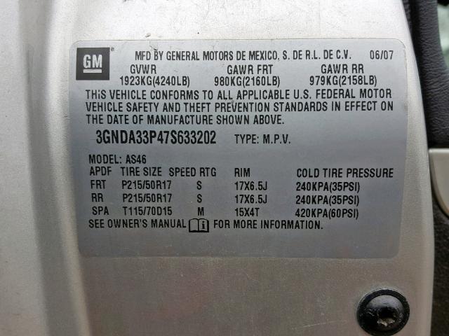 3GNDA33P47S633202 - 2007 CHEVROLET HHR LT SILVER photo 10