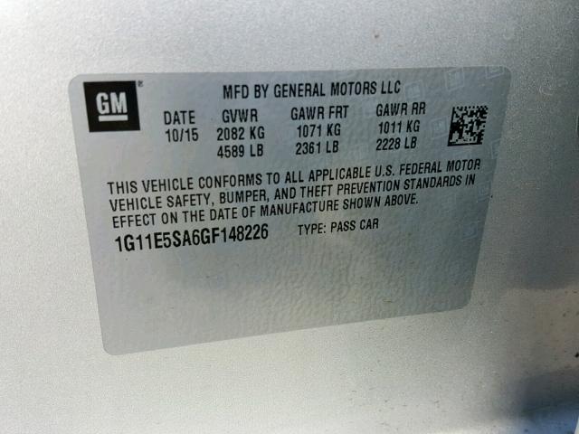 1G11E5SA6GF148226 - 2016 CHEVROLET MALIBU LIM 银色 照片 10