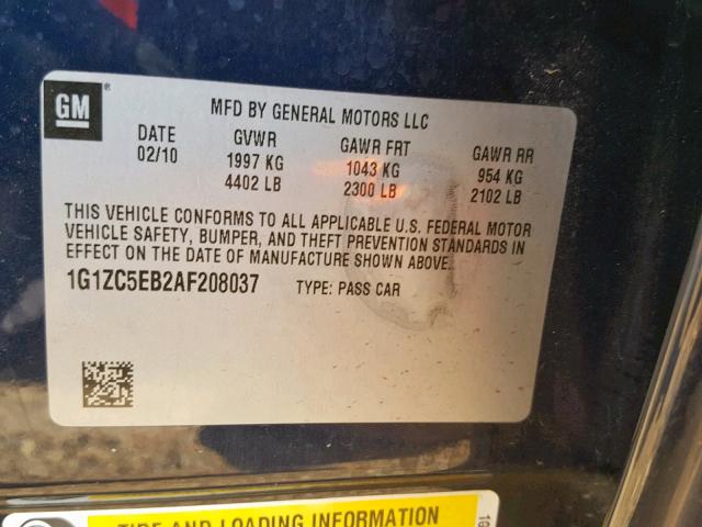 1G1ZC5EB2AF208037 - 2010 CHEVROLET MALIBU 1LT 蓝色 照片 10