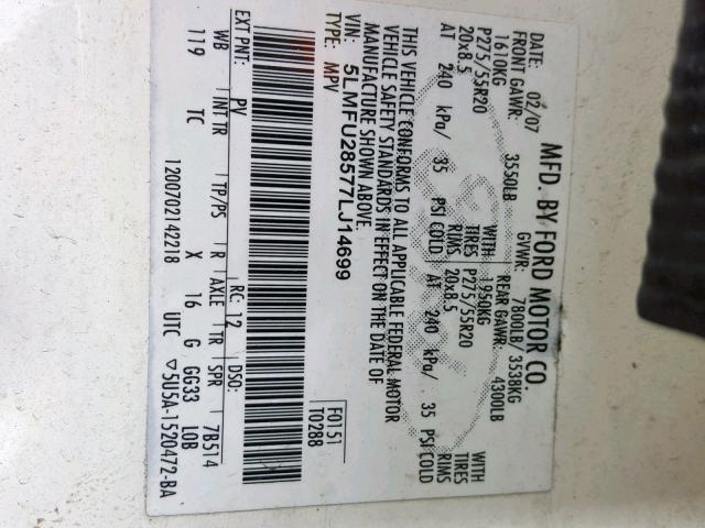 5LMFU28577LJ14699 - 2007 LINCOLN NAVIGATOR Krem foto 10