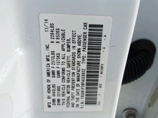 19UUB1F36FA009602 - 2015 ACURA TLX WHITE photo 10