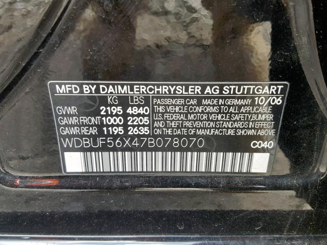 WDBUF56X47B078070 - 2007 MERCEDES-BENZ E 350 BLACK photo 10