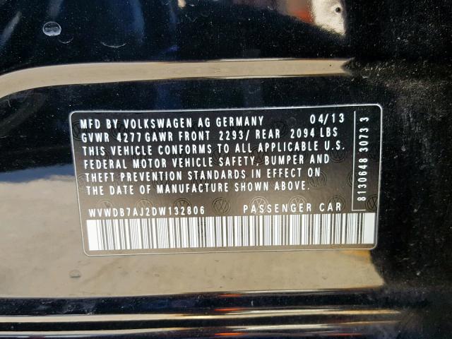 WVWDB7AJ2DW132806 - 2013 VOLKSWAGEN GOLF 黑色 照片 10