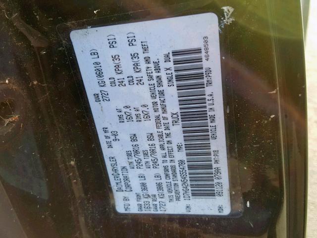 1D7HG42N54S554780 - 2004 DODGE DAKOTA SLT BLACK photo 10