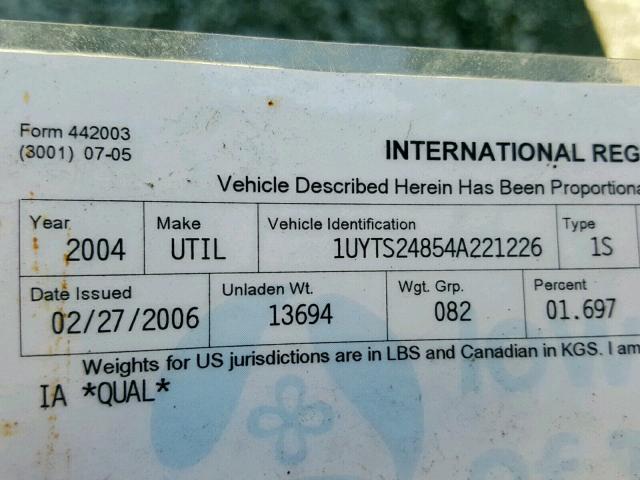 1UYTS24854A221226 - 2004 UTILITY TRAILER Mavi foto 10