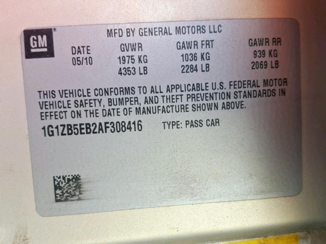 1G1ZB5EB2AF308416 - 2010 CHEVROLET MALIBU LS TAN photo 10