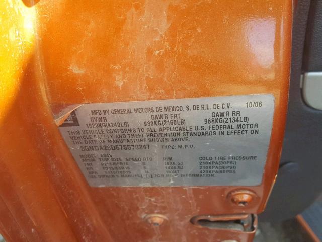 3GNDA13D17S625407 - 2007 CHEVROLET HHR LS Naranja foto 10