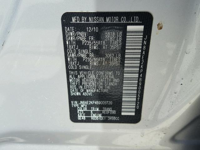 JN8AE2KP4B9005720 - 2011 NISSAN QUEST S SILVER photo 10