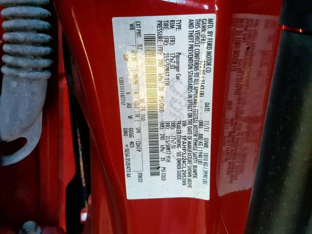 1FAHP3J24CL295399 - 2012 FORD FOCUS TITA RED photo 10