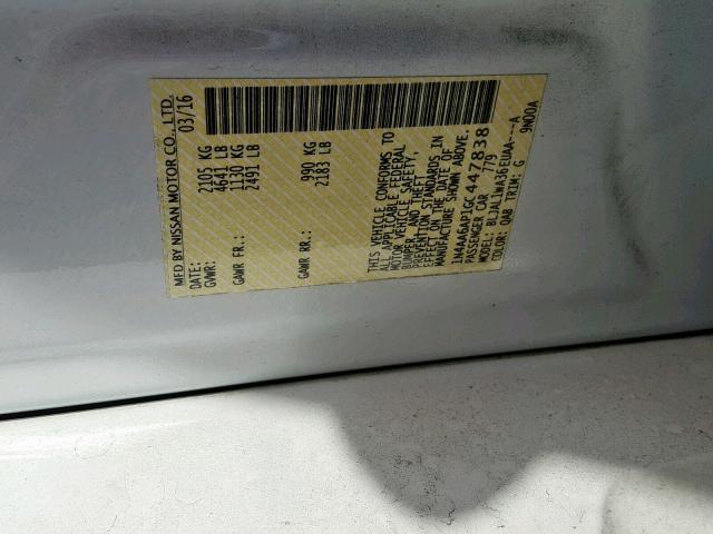 1N4AA6AP1GC447838 - 2016 NISSAN MAXIMA 3.5 WHITE photo 10