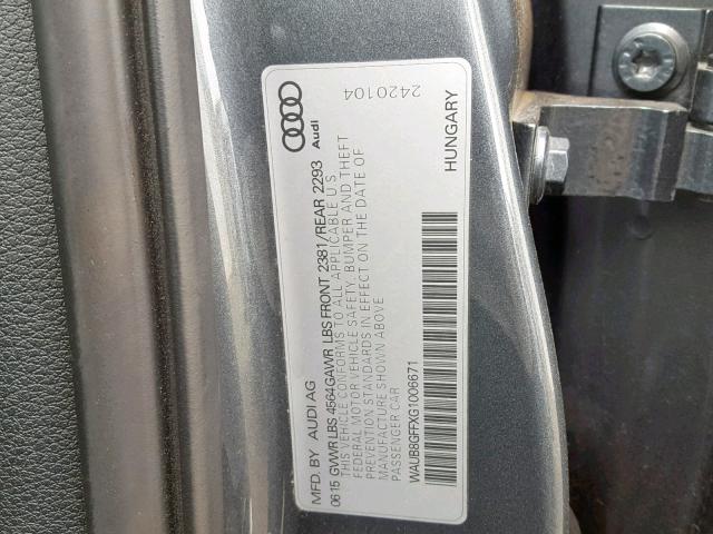 WAUB8GFFXG1006671 - 2016 AUDI A3 PREMIUM GRAY photo 10