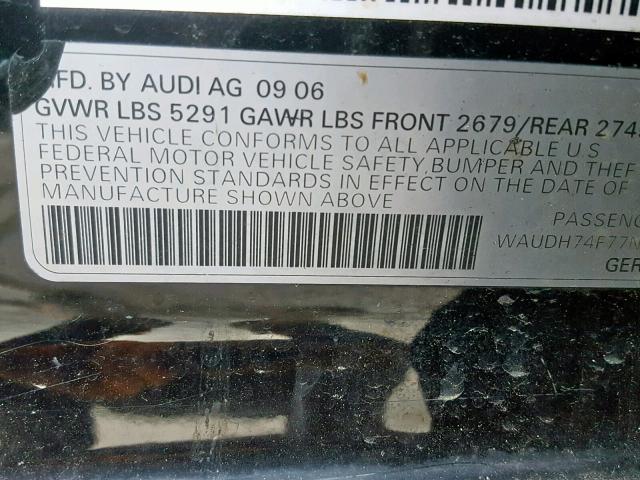 WAUDH74F77N048252 - 2007 AUDI A6 3.2 QUA BLACK photo 10